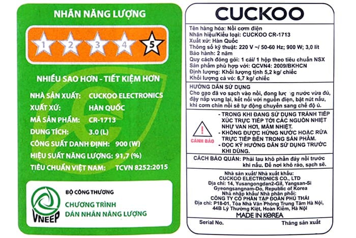 Nồi cơm điện 3.0L Cuckoo CR-1713 - Đỏ